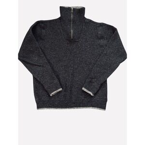 Irelands Eye Quarter Zip Sweater Mens Med Charcoal Gray Wool Knit Irish Pullover